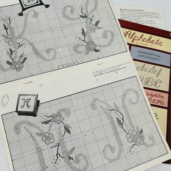 Floral Alphabet ABC Cross Stitch Pattern Books Monogram Numbers Script Roses - Picture 11 of 14